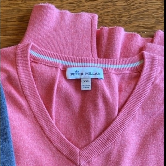 XXL Peter Millar Salmon Long Sleeve V-neck Sweater Pima Cotton Silk Cashmere 2X - Picture 2 of 8
